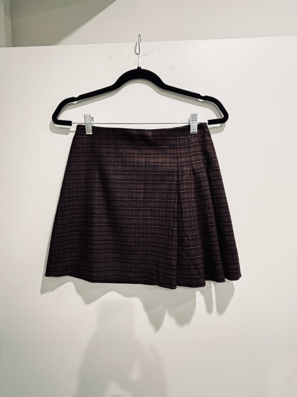 Alice + Olivia Dark Brown Plaid A-Line Mini Skirt